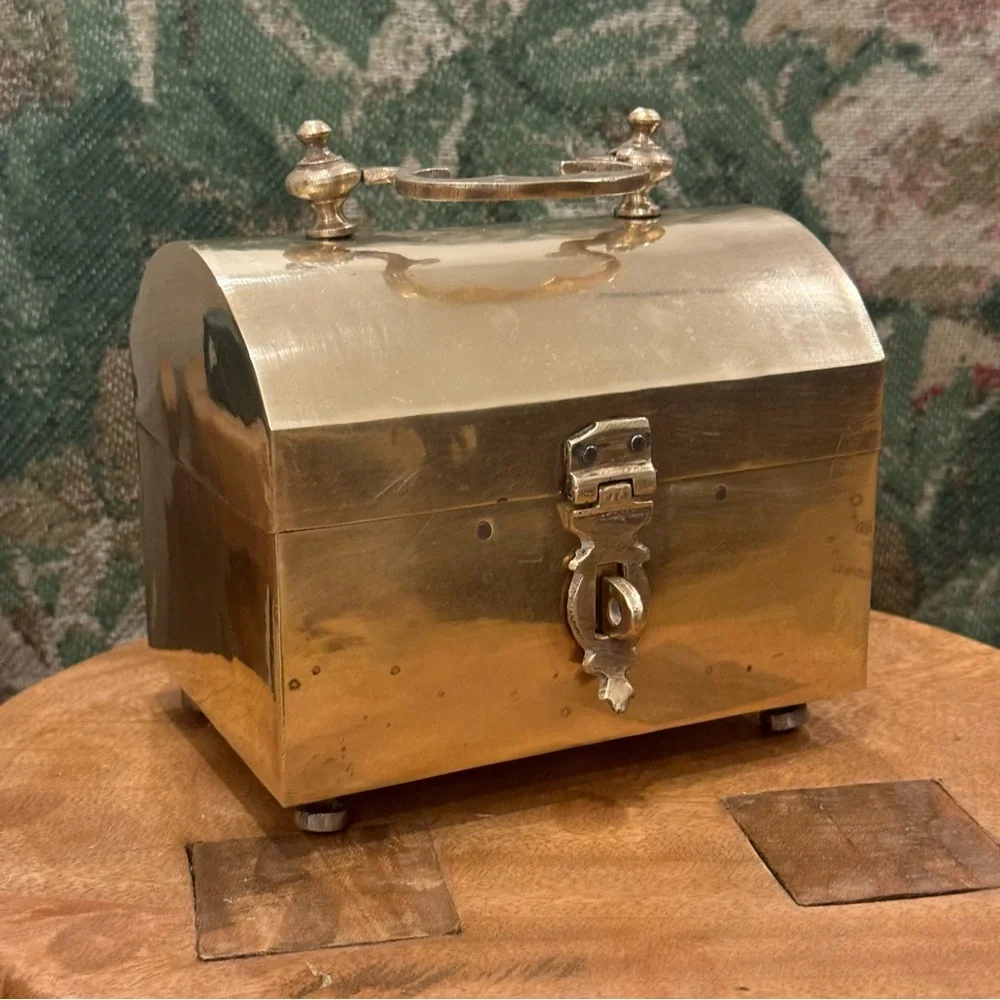 Vintage Solid Brass Handcrafted Jewelry Trinket Box Decorative